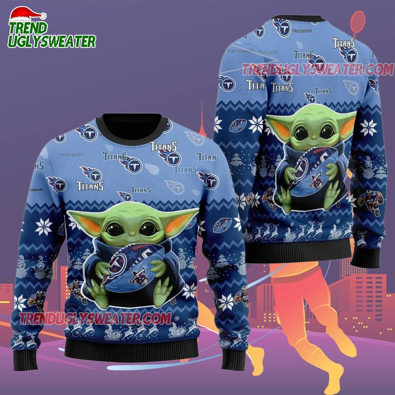 Tennessee Titans Baby Yoda Hug The Ball Christmas Ugly Sweater Tennessee Titans Baby Yoda Hug The Ball Christmas Ugly Sweater