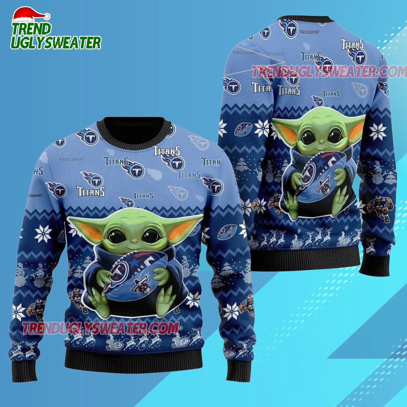 Tennessee Titans Baby Yoda Hug The Ball Christmas Ugly Sweater Tennessee Titans Baby Yoda Hug The Ball Christmas Ugly Sweater