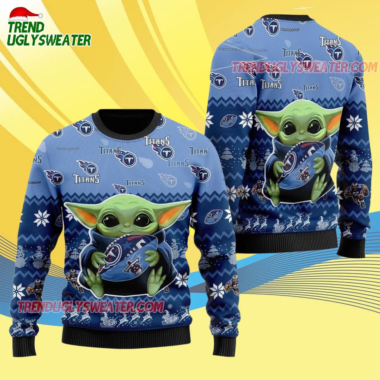 Tennessee Titans Baby Yoda Hug The Ball Christmas Ugly Sweater Tennessee Titans Baby Yoda Hug The Ball Christmas Ugly Sweater