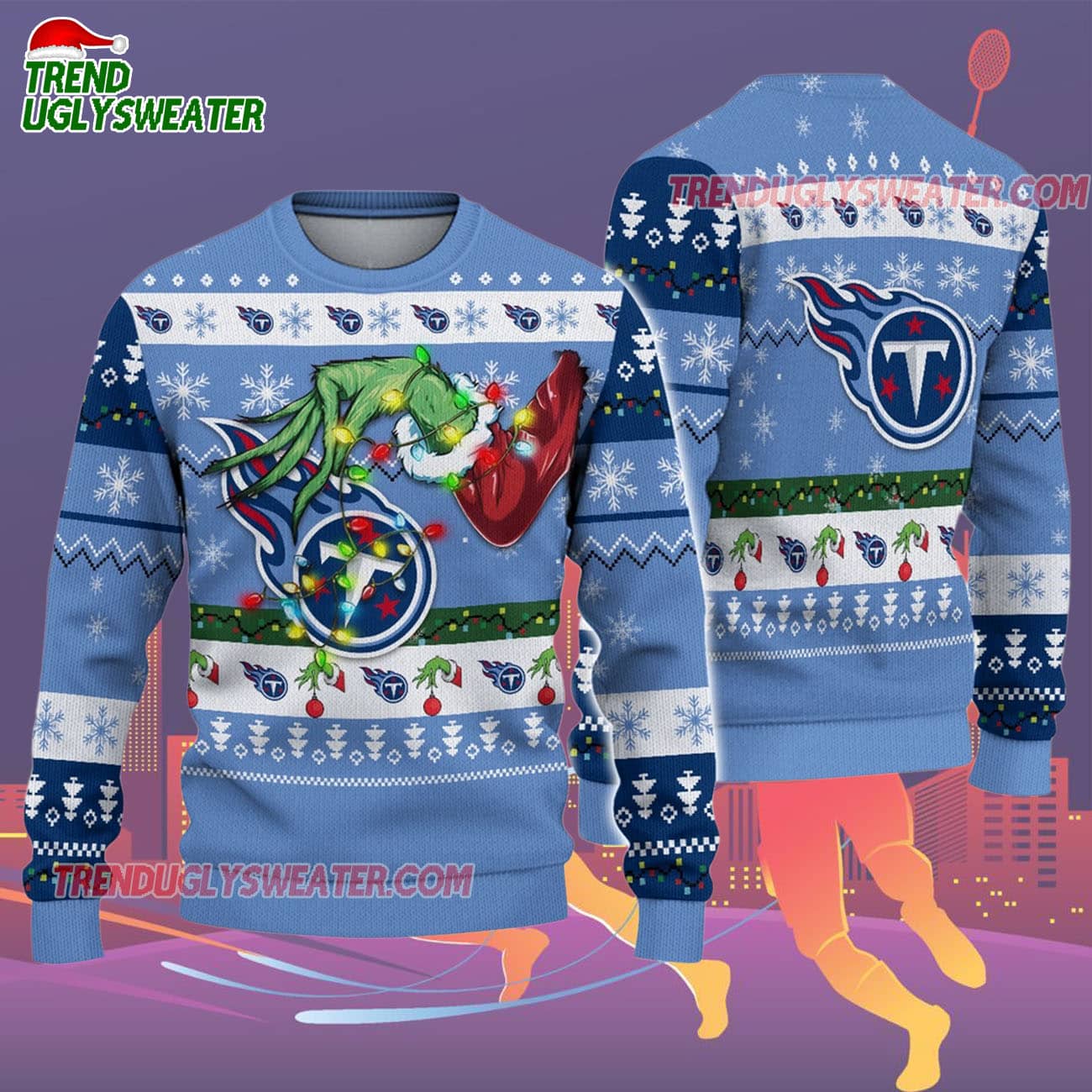 Tennessee Titans Special Grinchs Hand Football Christmas Ugly Sweater Tennessee Titans Special Grinchs Hand Football Christmas Ugly Sweater