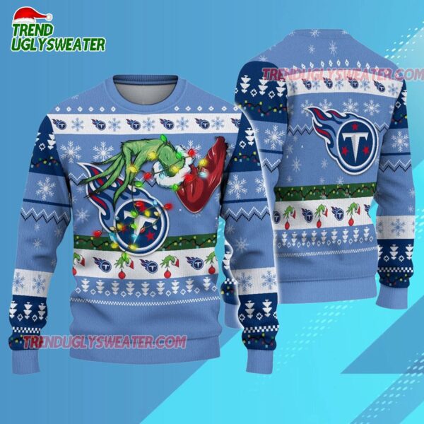 Tennessee Titans Special Grinchs Hand Football Christmas Ugly Sweater 3