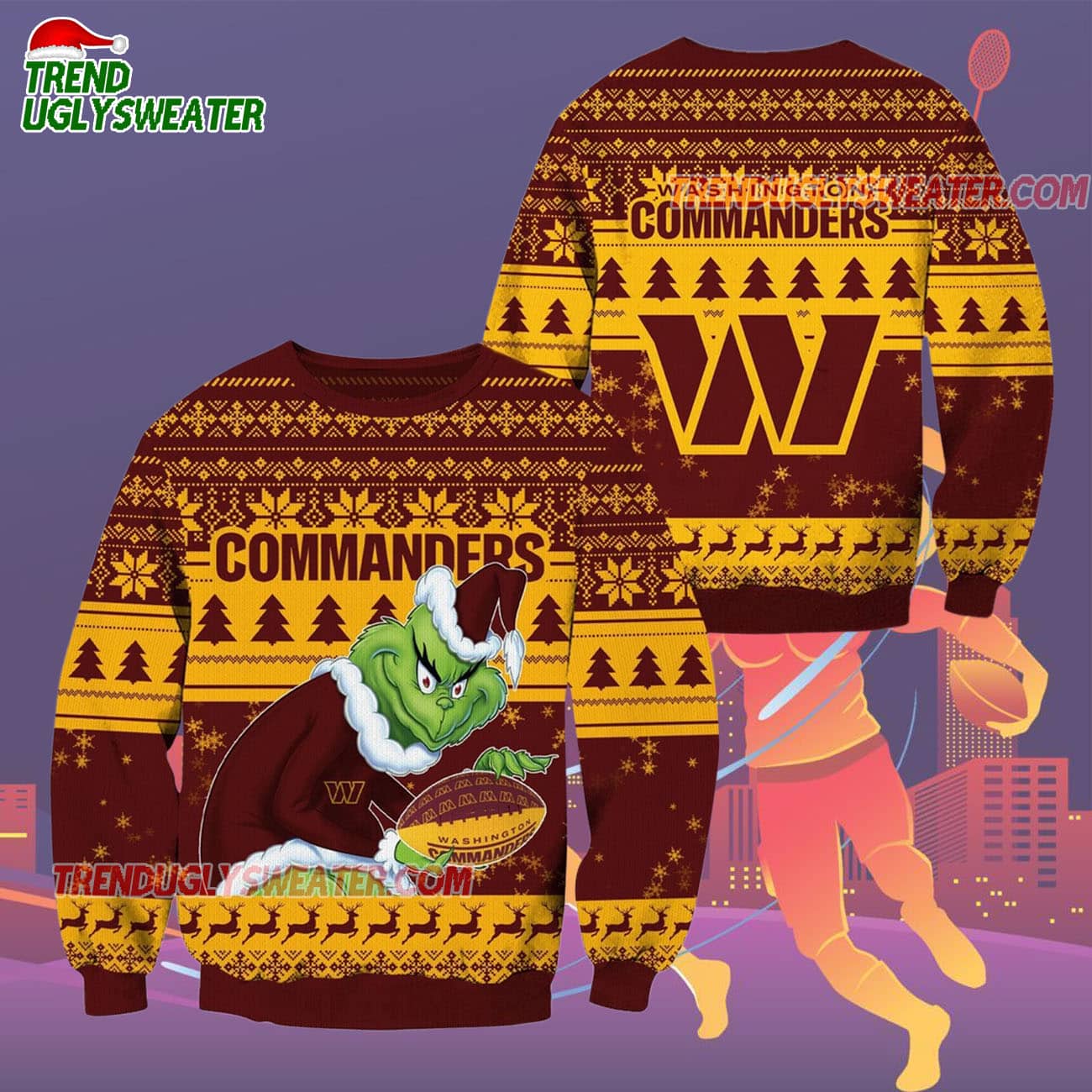 Washington Commanders Football Grinch Christmas Ugly Sweater Washington Commanders Football Grinch Christmas Ugly Sweater