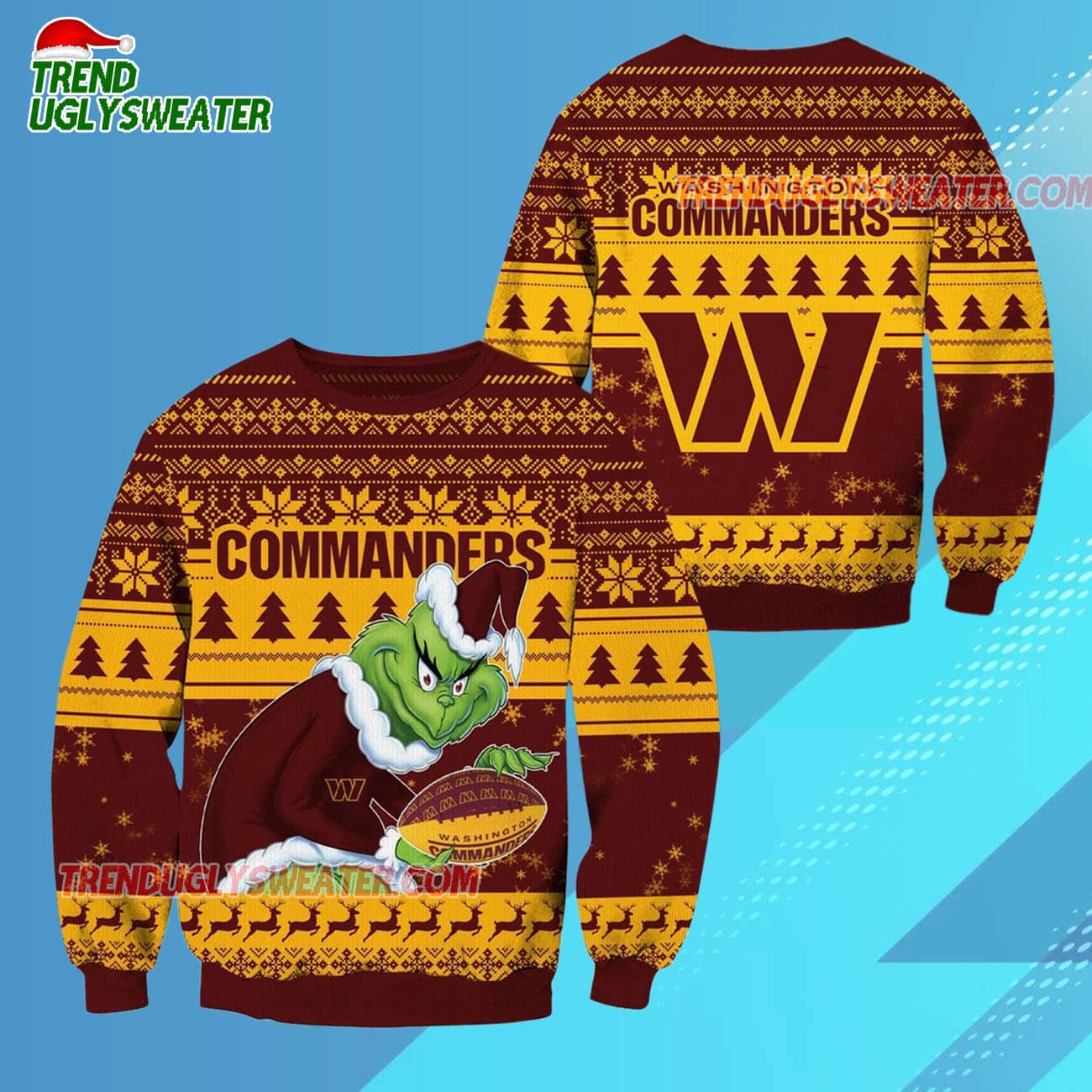 Washington Commanders Football Grinch Christmas Ugly Sweater Washington Commanders Football Grinch Christmas Ugly Sweater