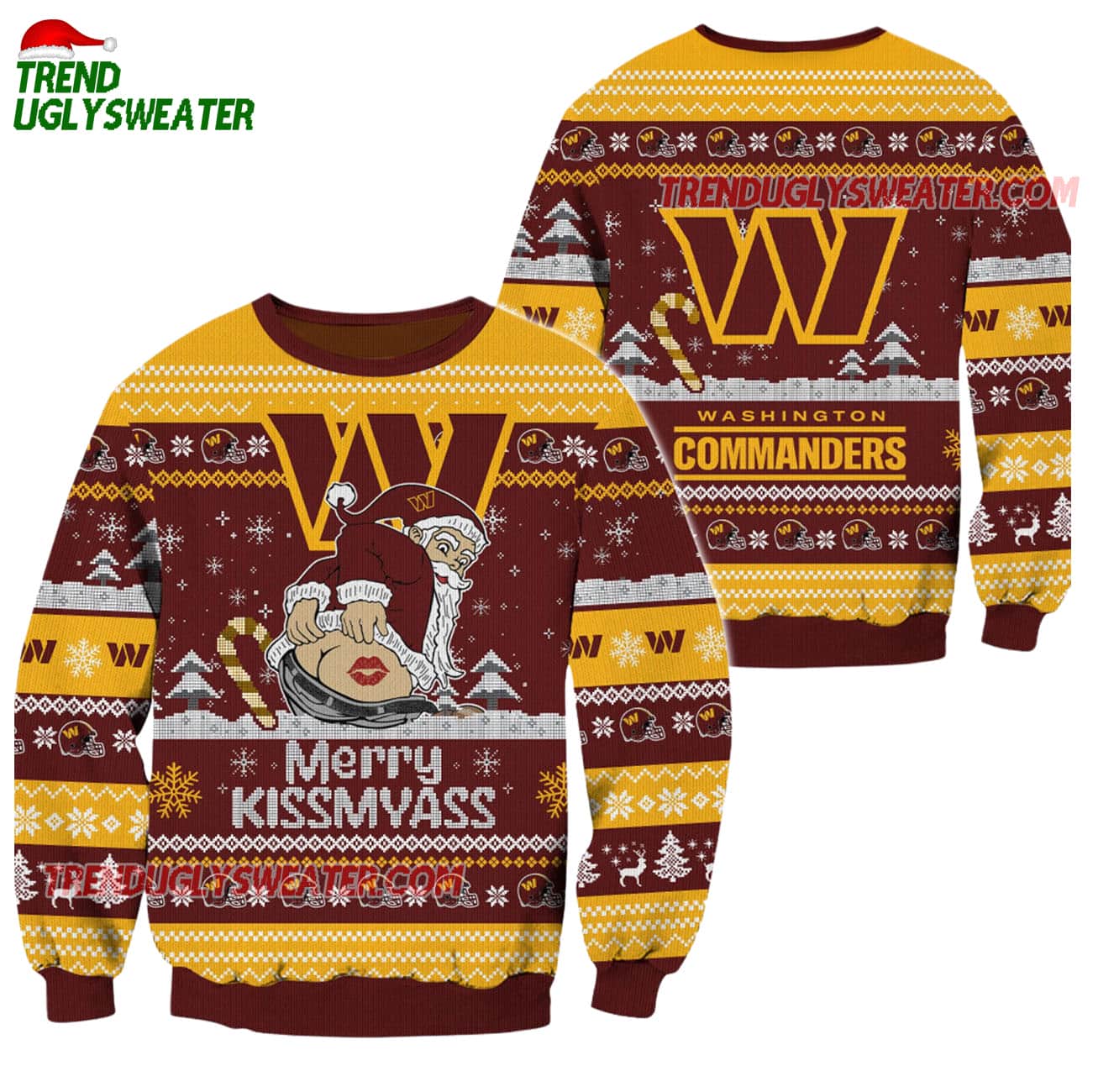 Washington Commanders Merrykissmyass Funny Santa Claus Christmas Ugly Sweater Washington Commanders Merrykissmyass Funny Santa Claus Christmas Ugly Sweater