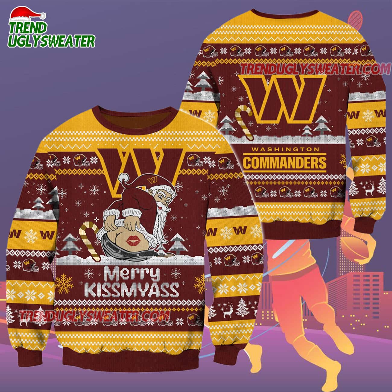Washington Commanders Merrykissmyass Funny Santa Claus Christmas Ugly Sweater Washington Commanders Merrykissmyass Funny Santa Claus Christmas Ugly Sweater