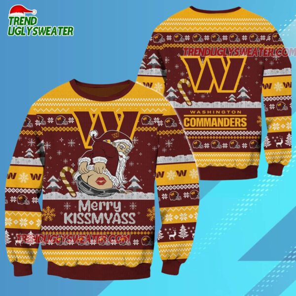 Washington Commanders Merrykissmyass Funny Santa Claus Christmas Ugly Sweater 3