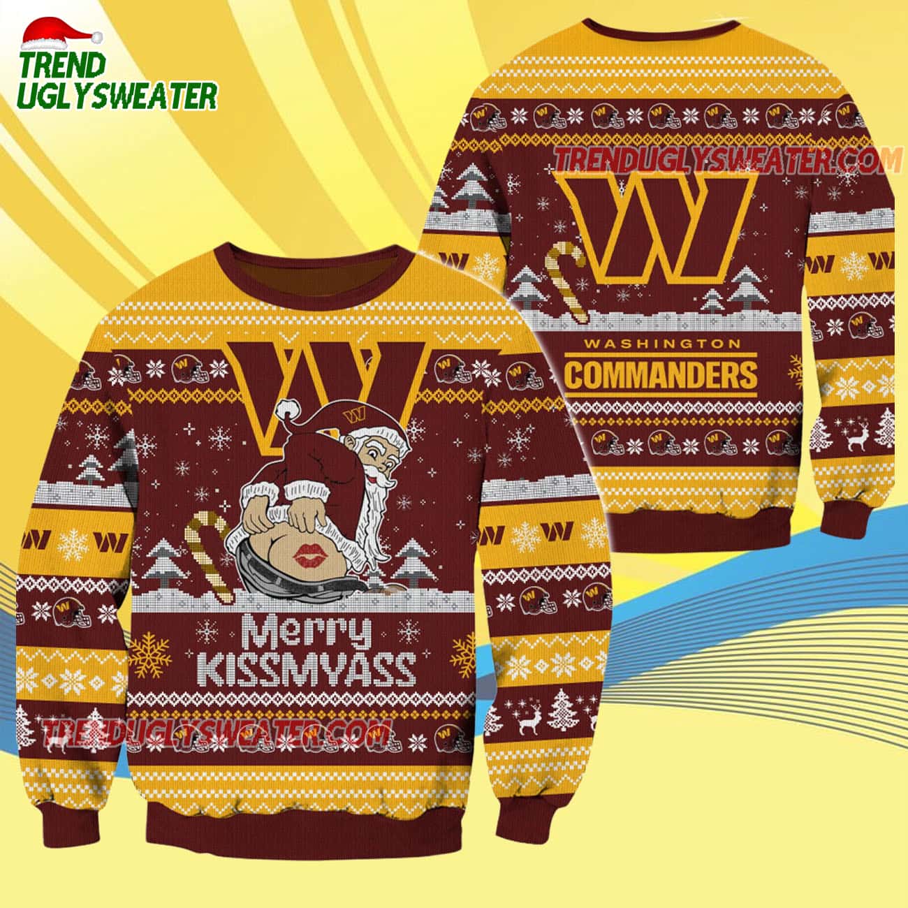 Washington Commanders Merrykissmyass Funny Santa Claus Christmas Ugly Sweater Washington Commanders Merrykissmyass Funny Santa Claus Christmas Ugly Sweater