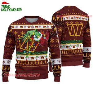 Washington Commanders Special Grinchs Hand Football Christmas Ugly Sweater 1