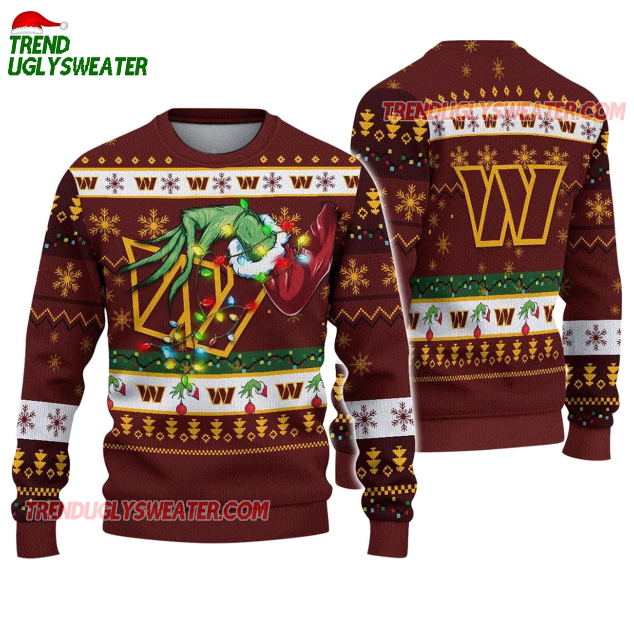 Washington Commanders Special Grinchs Hand Football Christmas Ugly Sweater Washington Commanders Special Grinchs Hand Football Christmas Ugly Sweater