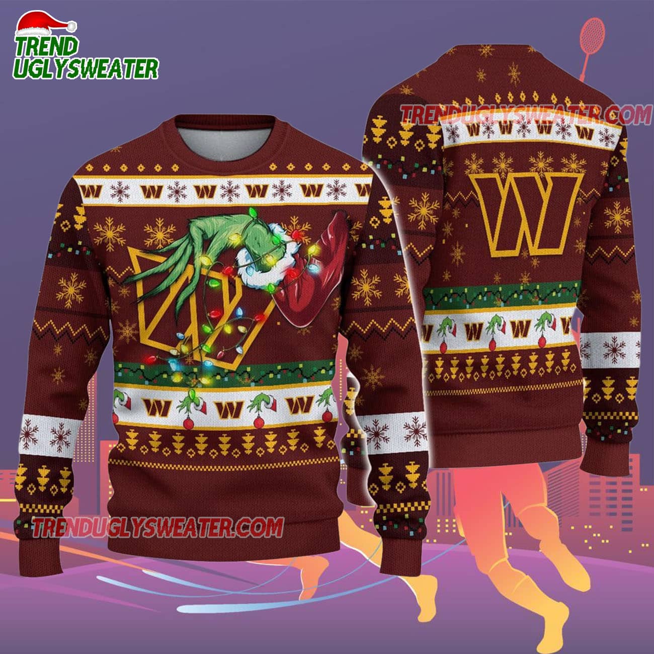 Washington Commanders Special Grinchs Hand Football Christmas Ugly Sweater Washington Commanders Special Grinchs Hand Football Christmas Ugly Sweater