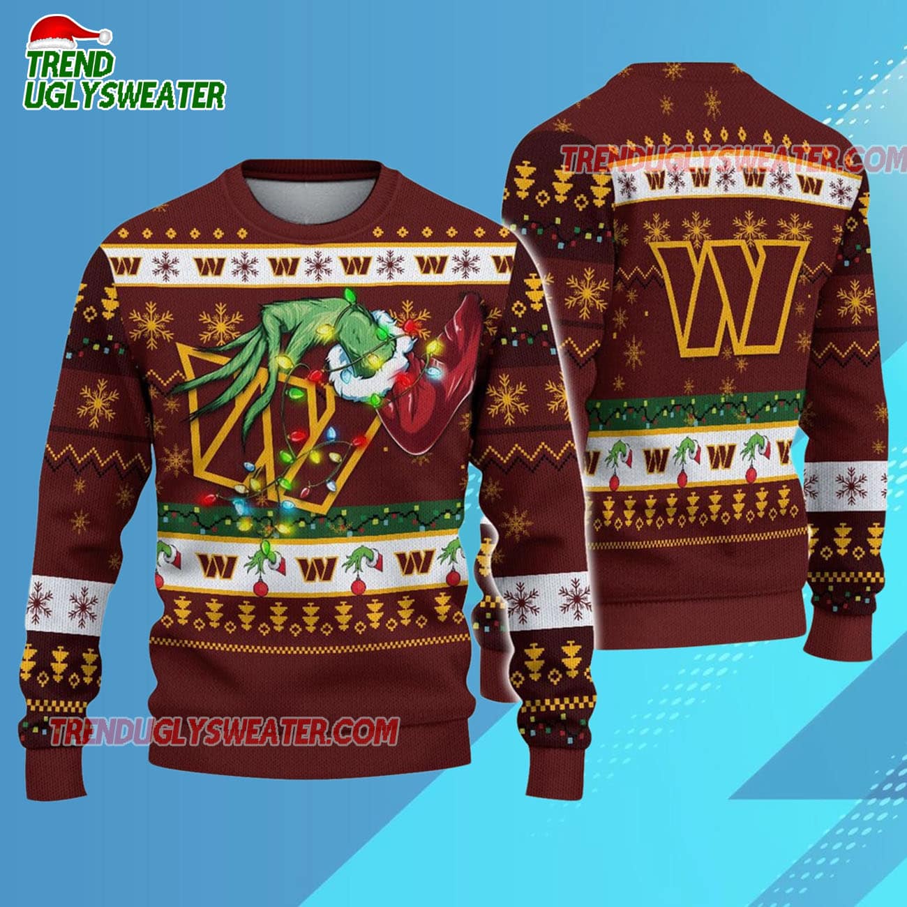 Washington Commanders Special Grinchs Hand Football Christmas Ugly Sweater Washington Commanders Special Grinchs Hand Football Christmas Ugly Sweater