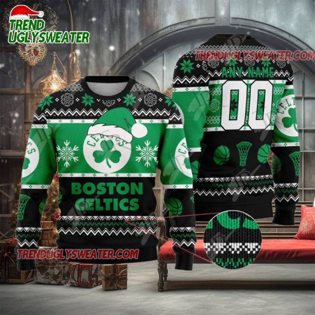 NBA Boston Celtics Snowy Shamrock Blitz Ugly Christmas Sweater