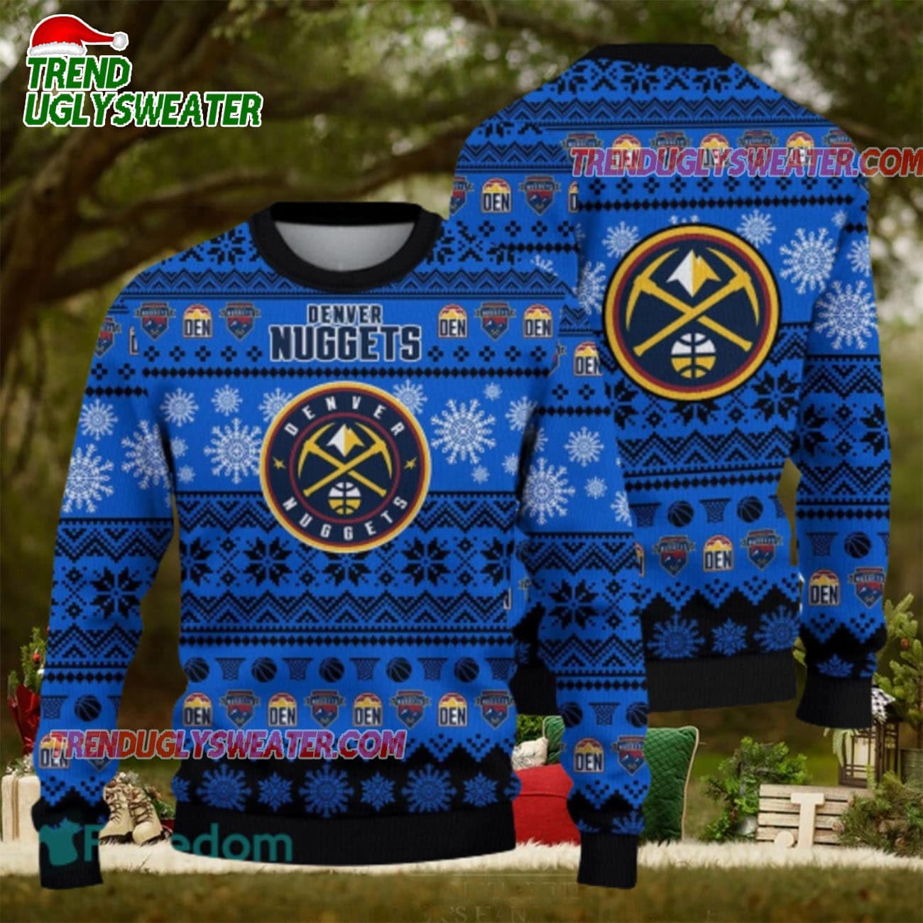NBA Denver Nuggets Snowfall Hoops Ugly Christmas Sweater NBA Denver Nuggets Snowfall Hoops Ugly Christmas Sweater