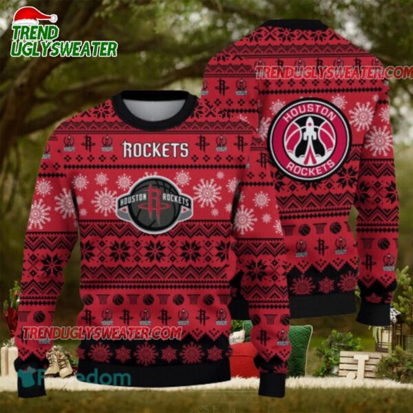 NBA Houston Rockets Snowy Basketball Slam Ugly Christmas Sweater
