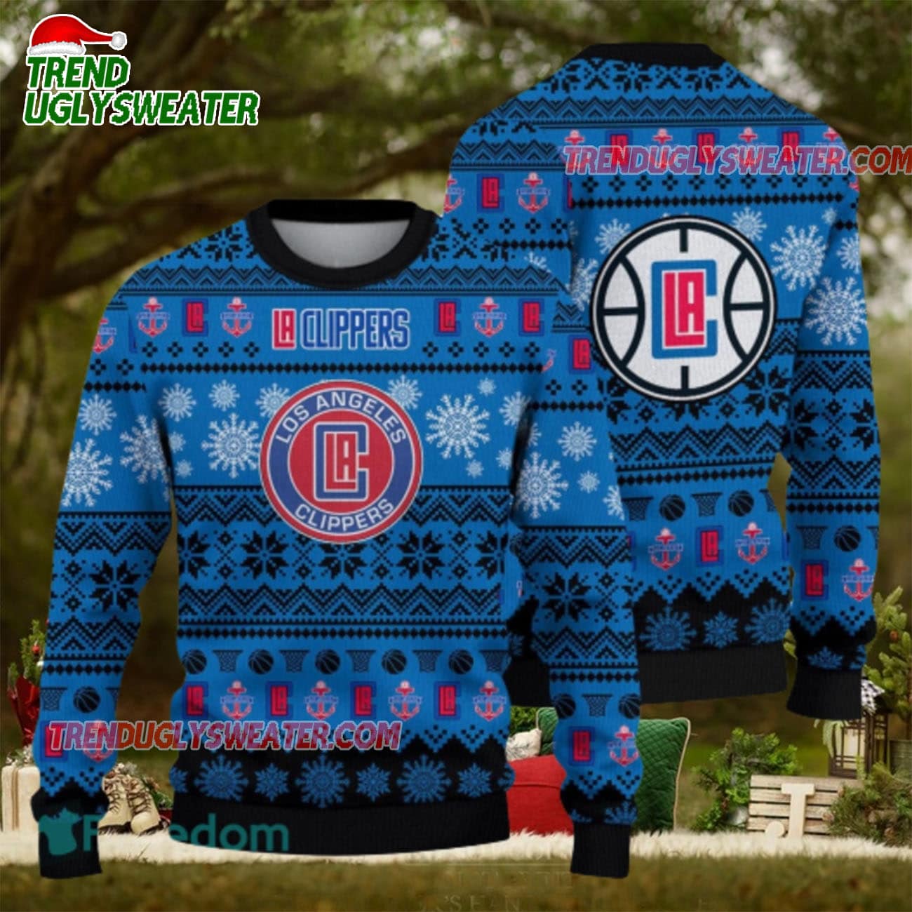 NBA La Clippers Festive Courtside Ugly Christmas Sweater NBA La Clippers Festive Courtside Ugly Christmas Sweater