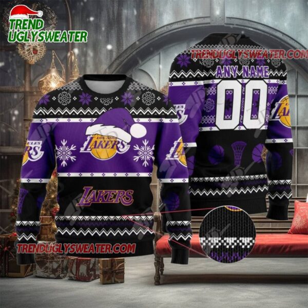 NBA Los Angeles Lakers Snowy Slam Dunk Ugly Christmas Sweater