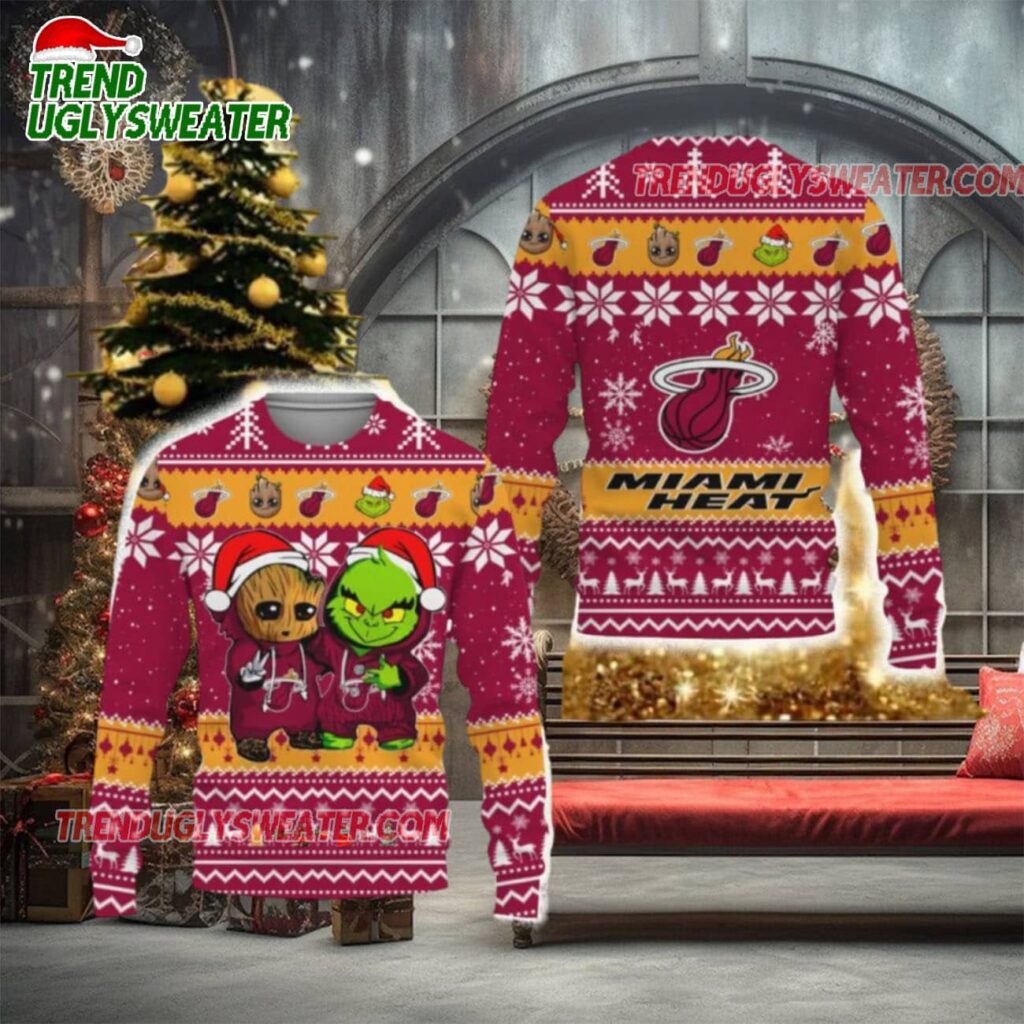 NBA Miami Heat Baby Groot And Grinch Best Friends Ugly Christmas Sweater