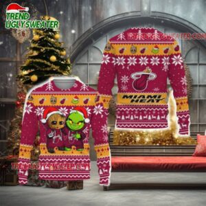 NBA Miami Heat Baby Groot And Grinch Best Friends Ugly Christmas Sweater