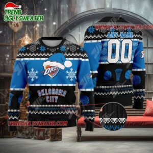 NBA Oklahoma City Thunder Snowy Hoops Ugly Christmas Sweater