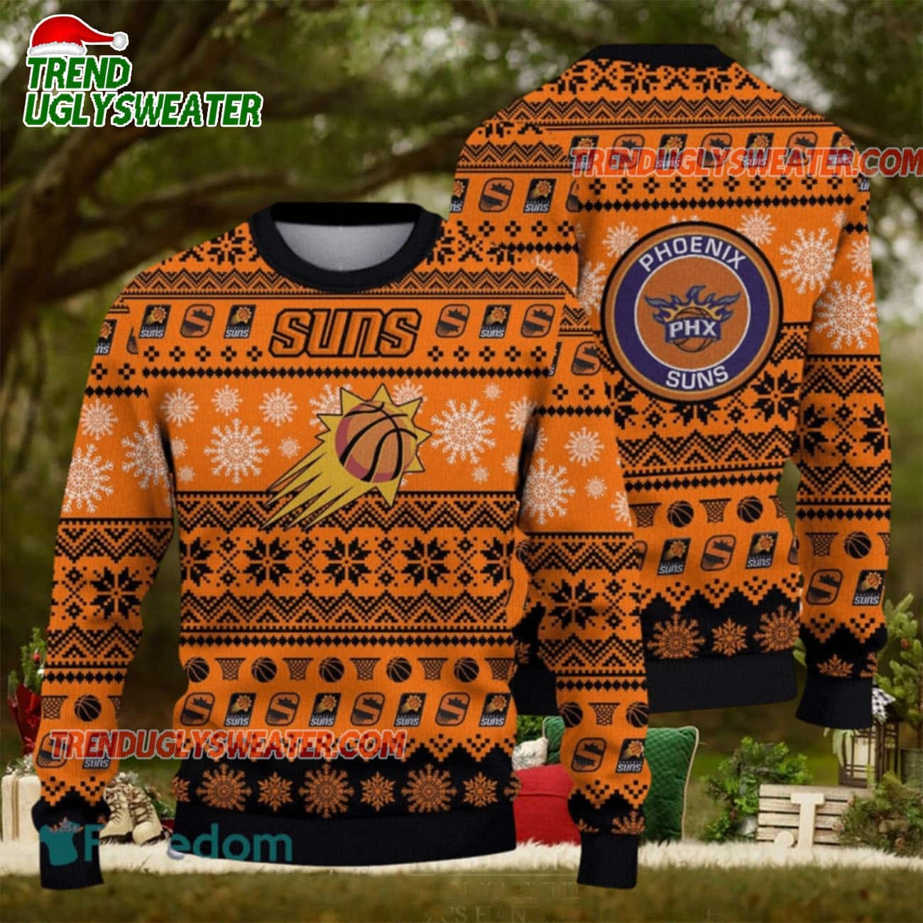 NBA Phoenix Suns Snowy Night Ugly Christmas Sweater NBA Phoenix Suns Snowy Night Ugly Christmas Sweater
