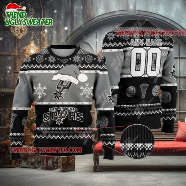 NBA San Antonio Spurs Snowy Hoops Ugly Christmas Sweater
