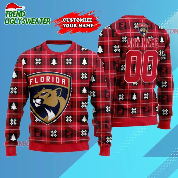 NHL Florida Panthers Personalized Snow Tree Ugly Christmas Sweater