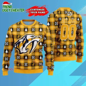 NHL Nashville Predators Personalized Snow Tree Ugly Christmas Sweater
