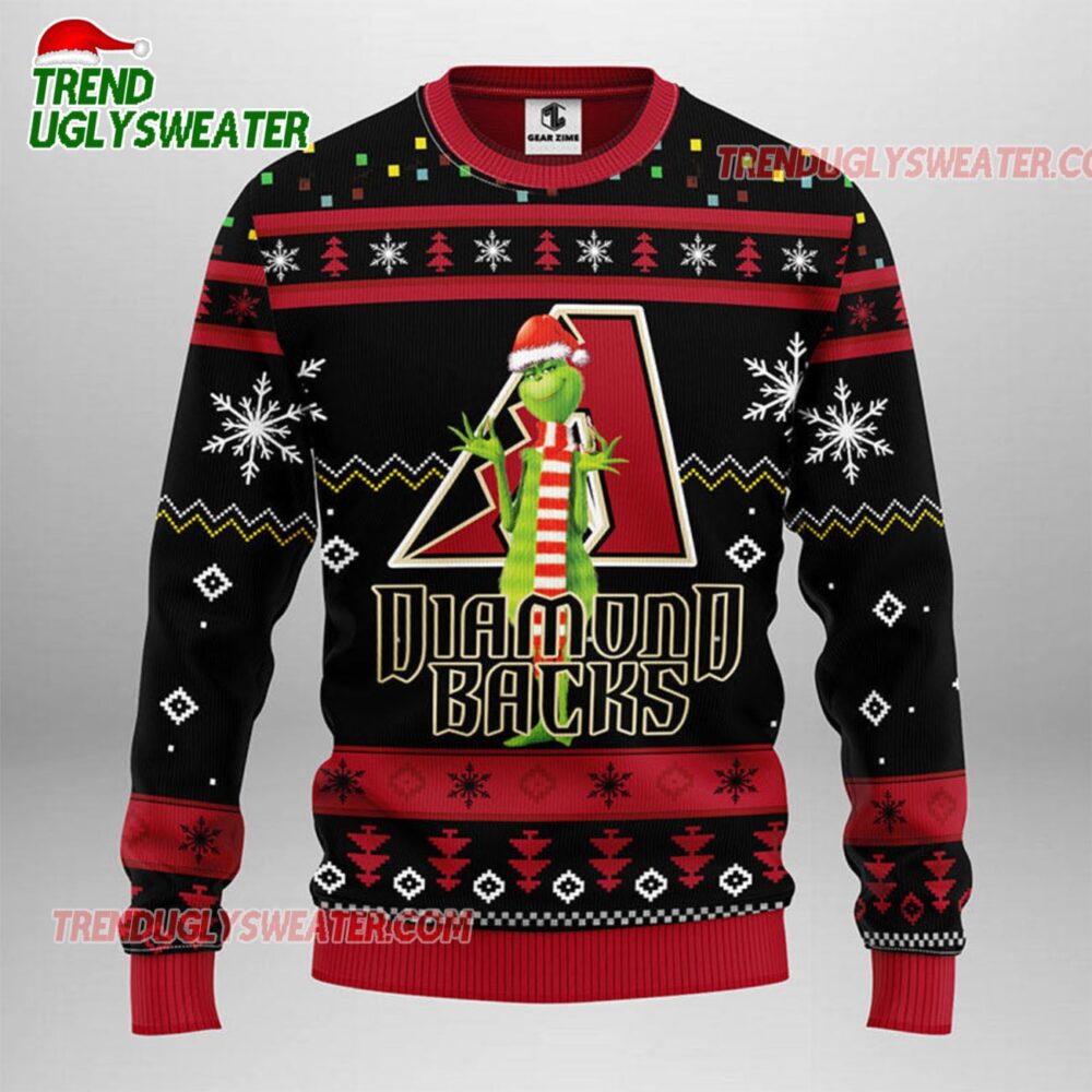 MLB Arizona Diamondbacks Funny Grinch Ugly Christmas Sweater 1