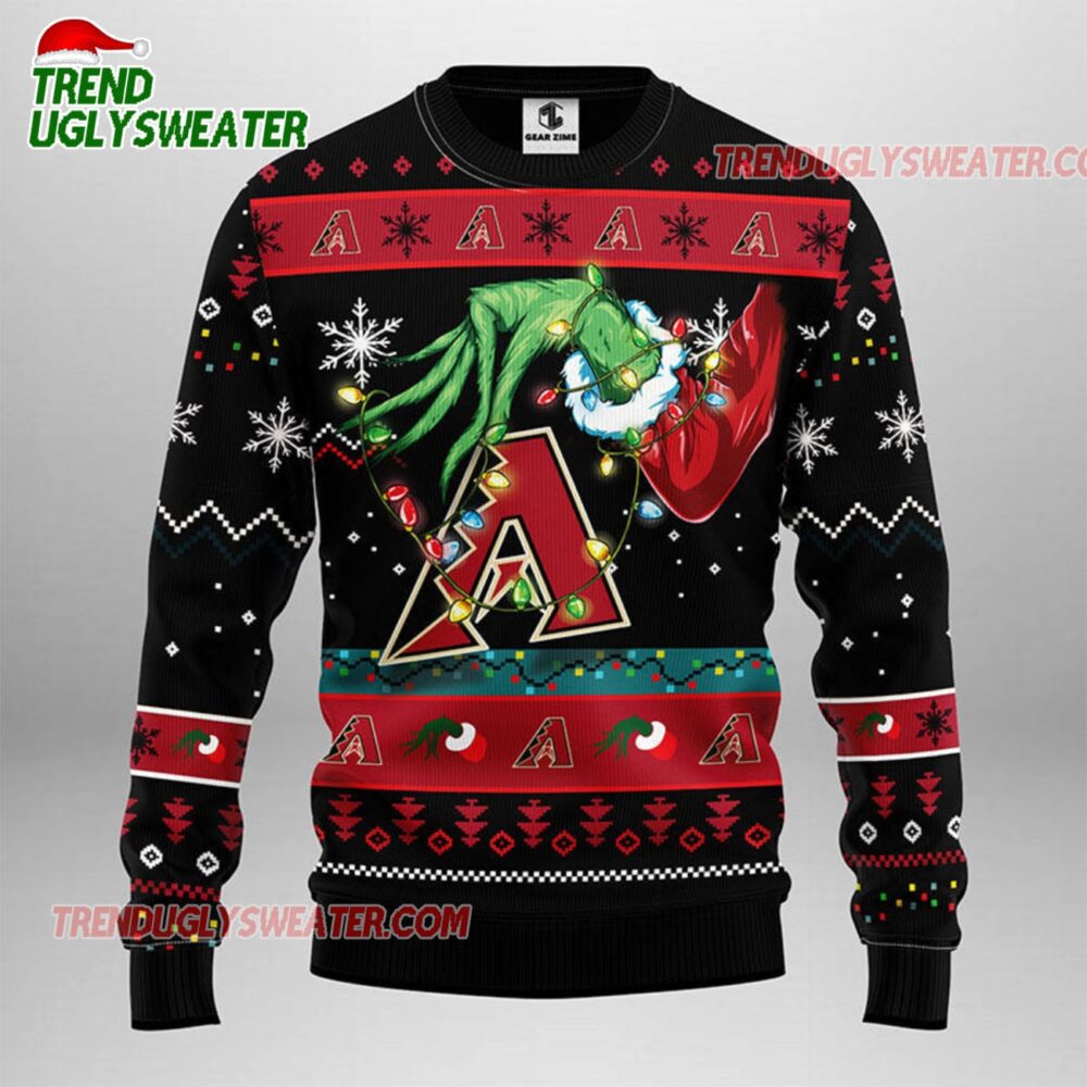MLB Arizona Diamondbacks Grinch Lights Ugly Christmas Sweater 1