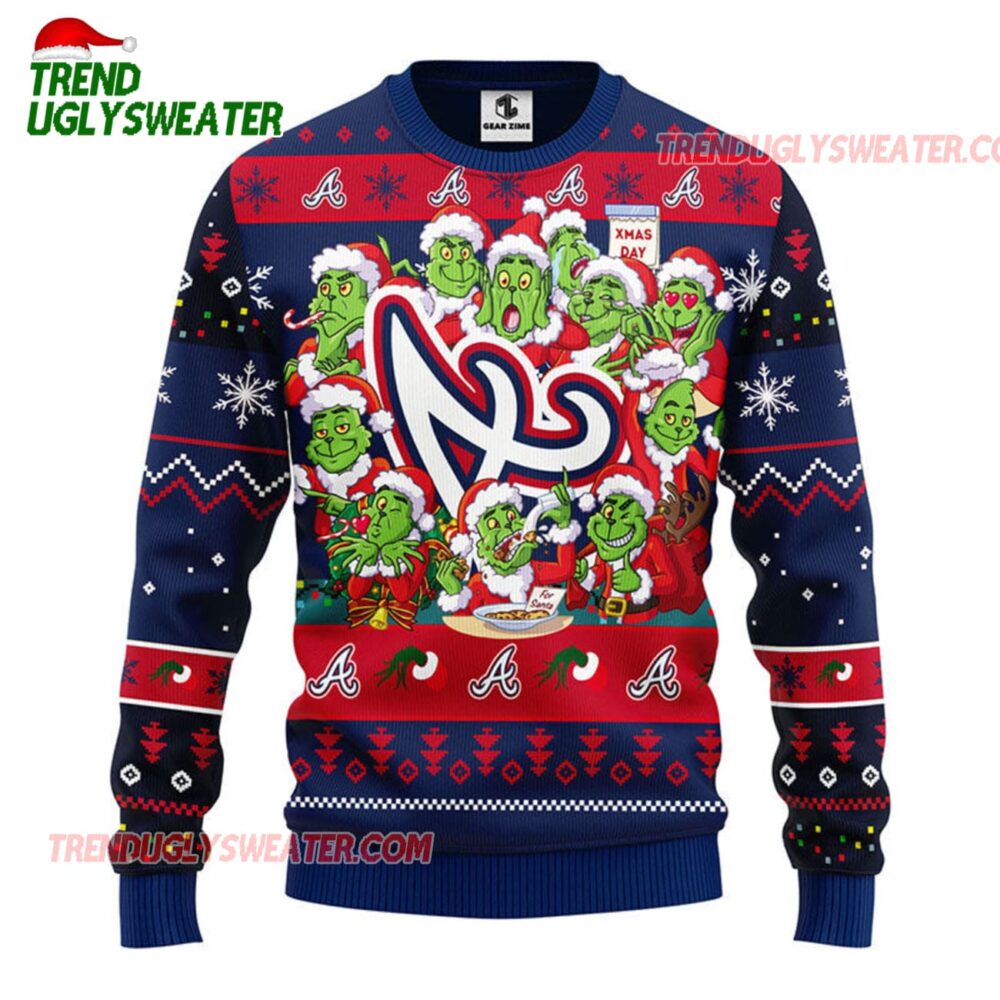 MLB Atlanta Braves Grinch Hug Ugly Christmas Sweater 1