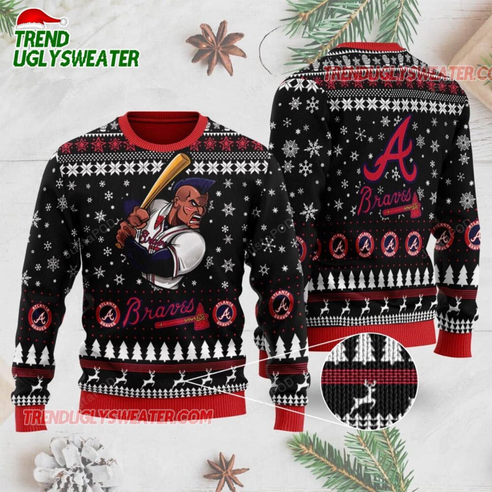 MLB Atlanta Braves Snowy Batting Ugly Christmas Sweater 1