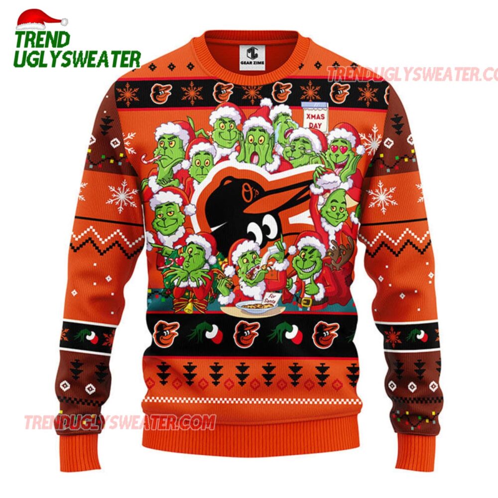 MLB Baltimore Orioles 12 Grinch Xmas Day Ugly Christmas Sweater 1