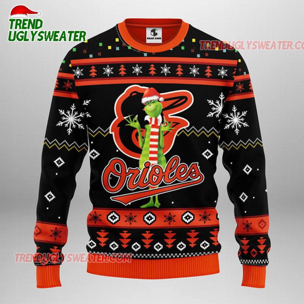 MLB Baltimore Orioles Funny Grinch Ugly Christmas Sweater 1