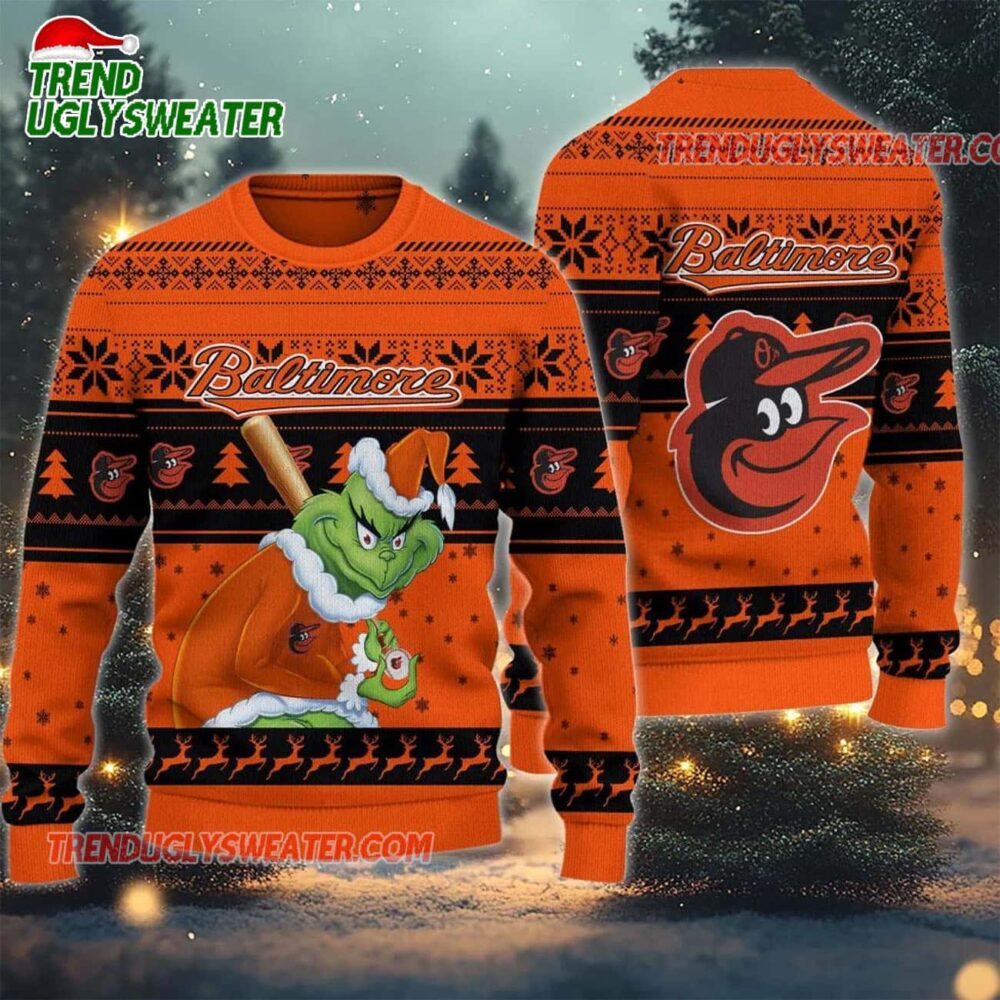 MLB Baltimore Orioles Grinch Stolen Ugly Christmas Sweater 1