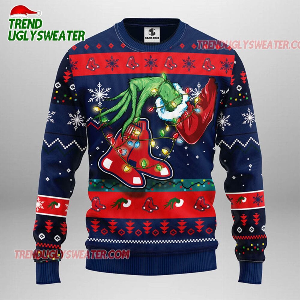 MLB Boston Red Sox Funny Grinch Ugly Christmas Sweater 1