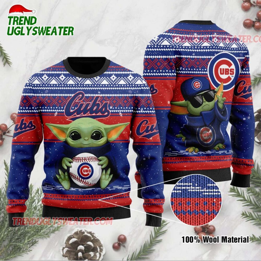 MLB Chicago Cubs Baby Yoda Baseball Ugly Christmas Sweater 1