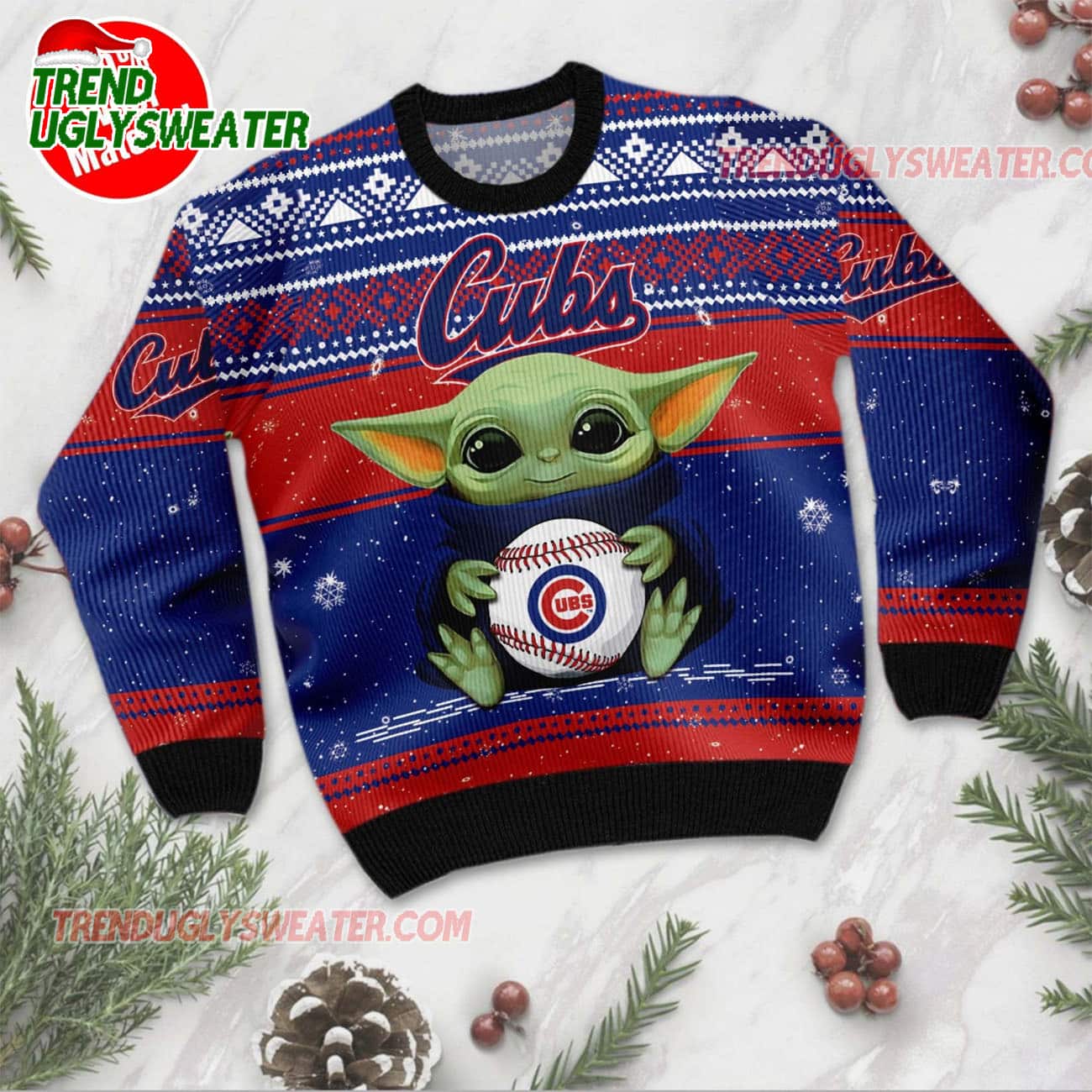 MLB Chicago Cubs Baby Yoda Baseball Ugly Christmas Sweater MLB Chicago Cubs Baby Yoda Baseball Ugly Christmas Sweater