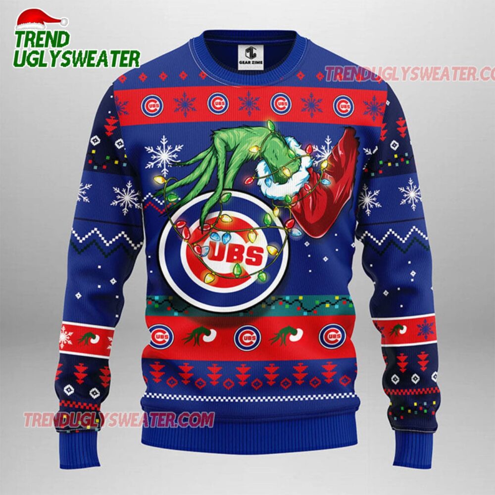 MLB Chicago Cubs Grinch Hand Ugly Christmas Sweater 1