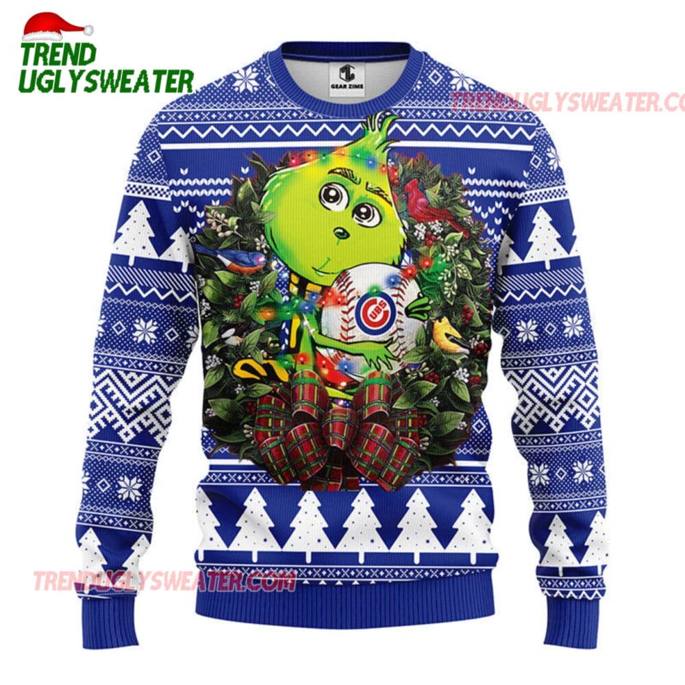 MLB Chicago Cubs Grinch Hug Ugly Christmas Sweater 1