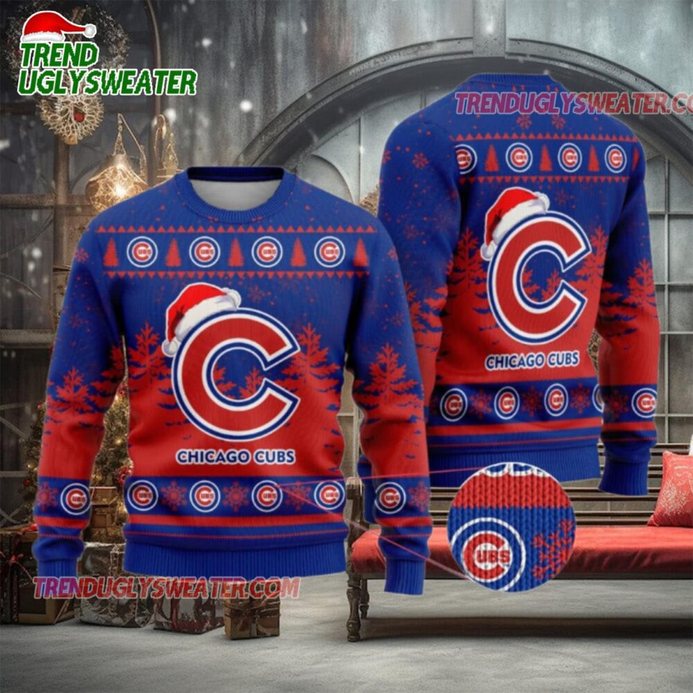 MLB Chicago Cubs Santa Hat Holiday Ugly Christmas Sweater 1
