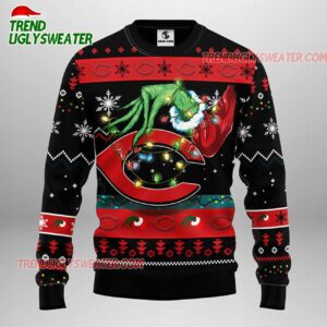 MLB Cincinnati Reds Funny Grinch Hand Ugly Christmas Sweater 1