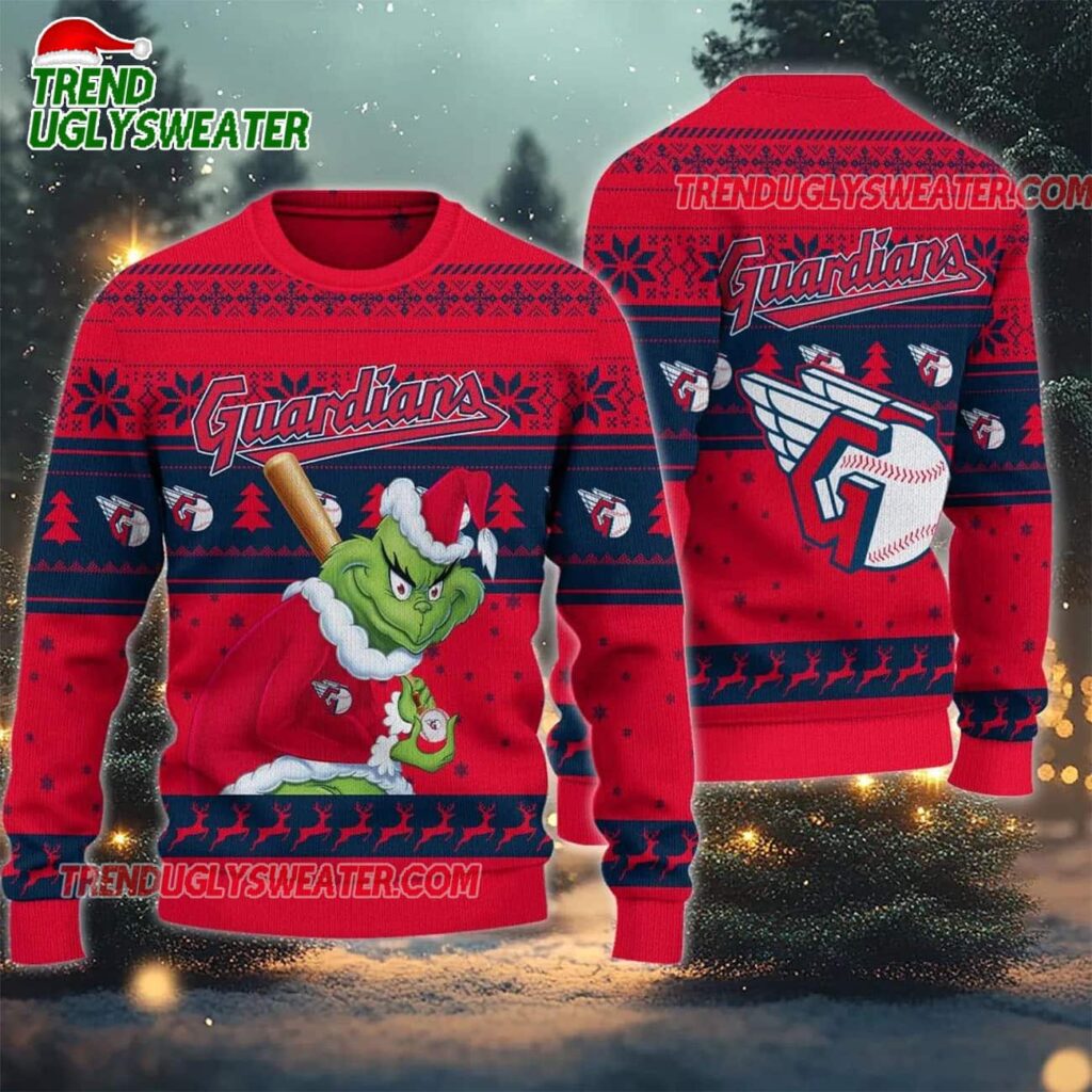 MLB Cleveland Guardians Grinch Stolen Ugly Christmas Sweater 1