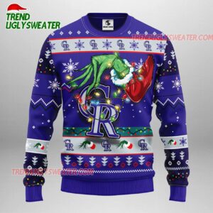 MLB Colorado Rockies Grinch Hand Ugly Christmas Sweater 1