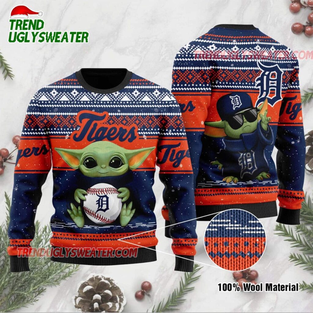 MLB Detroit Tigers Baby Yoda Baseball Ugly Christmas Sweater 1