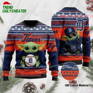 MLB Detroit Tigers Baby Yoda Baseball Ugly Christmas Sweater 1