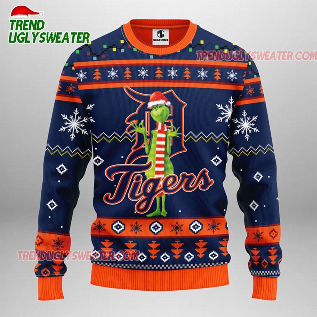 MLB Detroit Tigers Funny Grinch Ugly Christmas Sweater 1