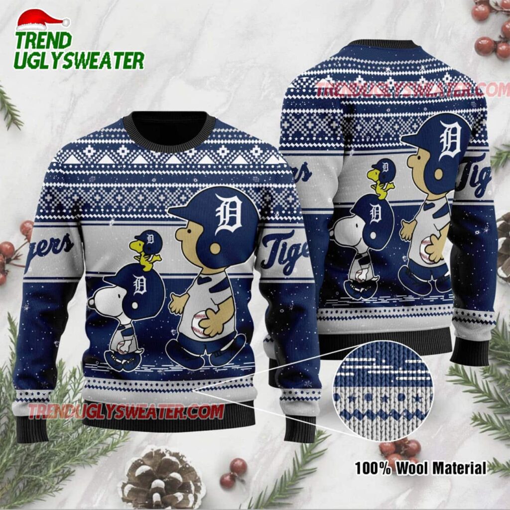 MLB Detroit Tigers Peanuts Family Fun Ugly Christmas Sweater 1