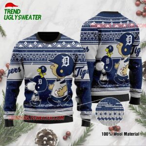 MLB Detroit Tigers Peanuts Family Fun Ugly Christmas Sweater 1