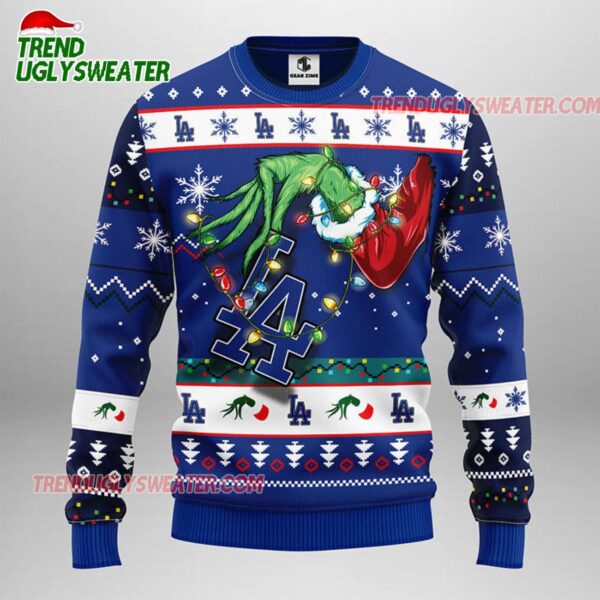 MLB Los Angeles Dodgers Grinch Hand Ugly Christmas Sweater 1