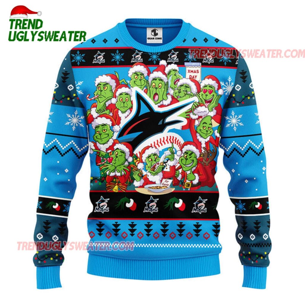 MLB Miami Marlins 12 Grinch Xmas Day Ugly Christmas Sweater 1